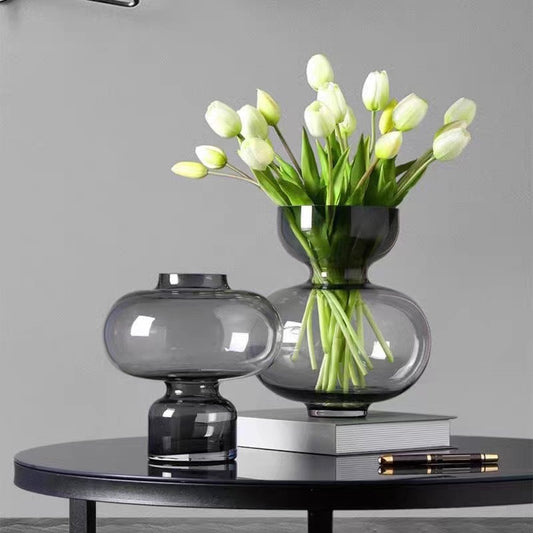 A Nordic light luxury gourd glass vase transparent big belly creative living room bedroom flower arrangement soft decoration ornament vase