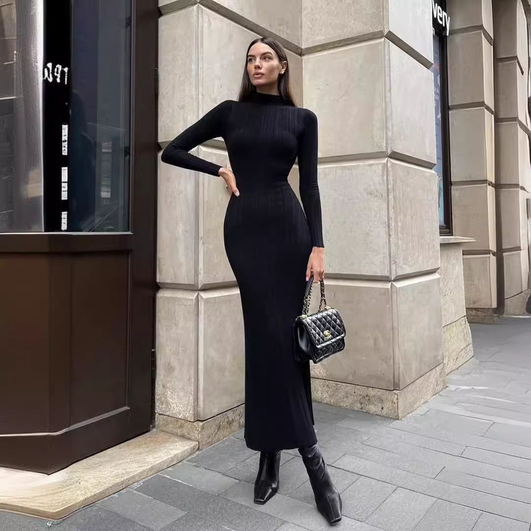 A long-sleeved knit dress
