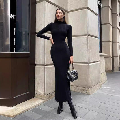 A long-sleeved knit dress