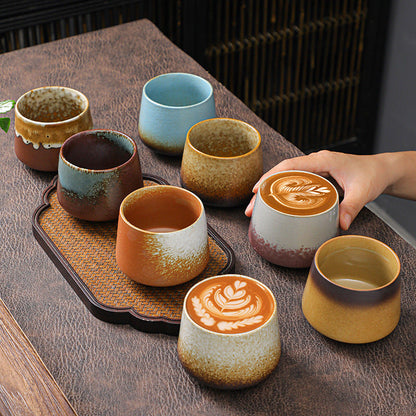 A coarse pottery coffee cup creative latte latte flower cup ceramic Japanese retro kung fu tea set teacup master cup water cup