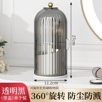 A birdcage pen holder rack dustproof compartment tabletop cosmetic storage box rotating makeup brush organizer dresser
