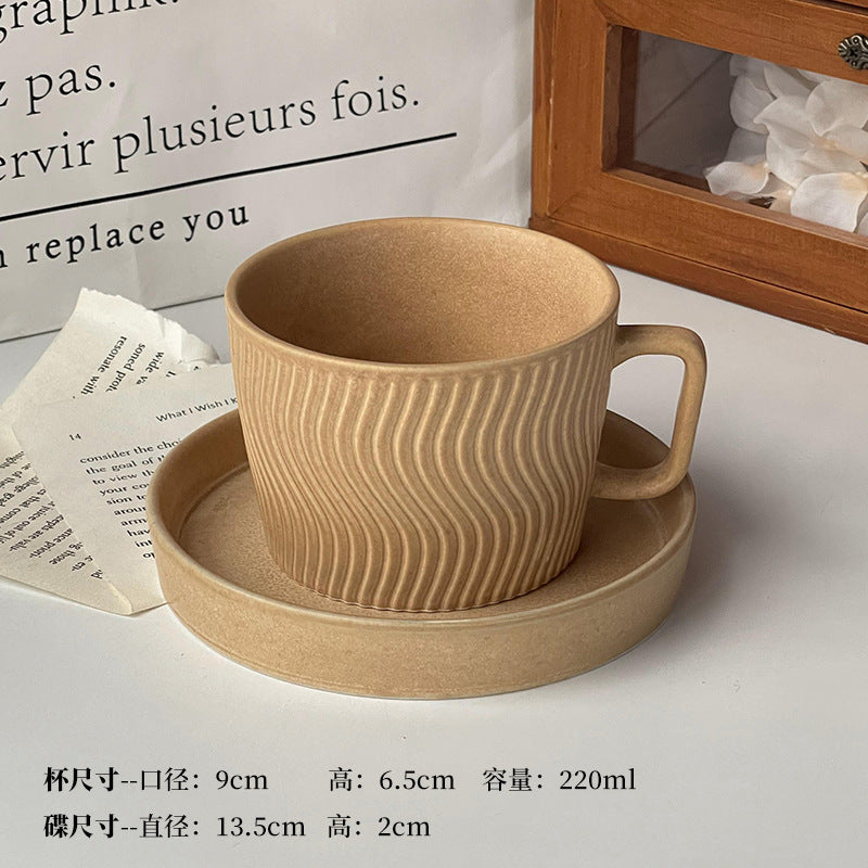 A retro stone coffee cup, premium sense, simple ceramic cup, exquisite latte latte flower cup, cappuccino mocha cup saucer