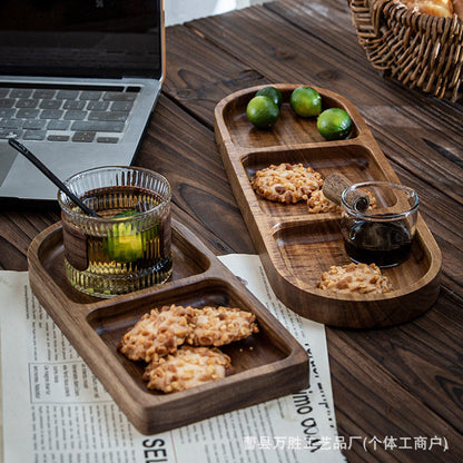 A Acacia wooden tray Japanese-style divided household dim sum snack storage tray