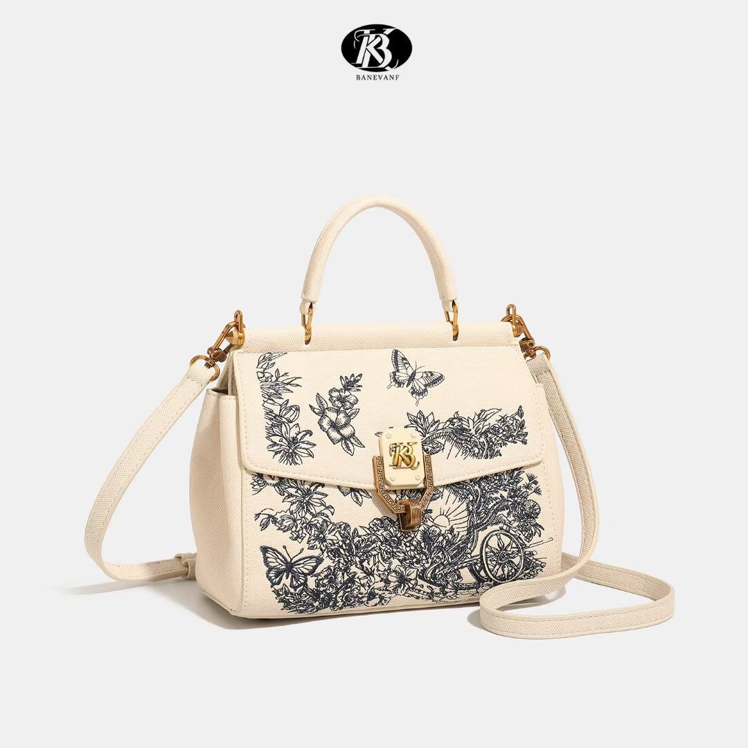 A high-end cross-border fashion embroidered handbag women's new versatile foreign trade lock single shoulder messenger bag