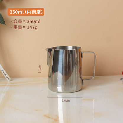 A 304 stainless steel pointed mouth latte cup with graduated coffee latte tank milk foam cup 350/600/900ml