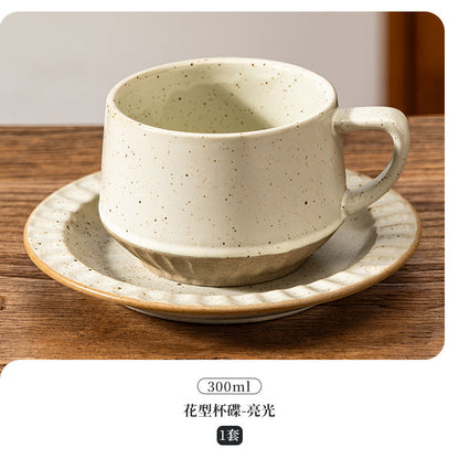 A retro stone coffee cup, premium sense, simple ceramic cup, exquisite latte latte flower cup, cappuccino mocha cup saucer
