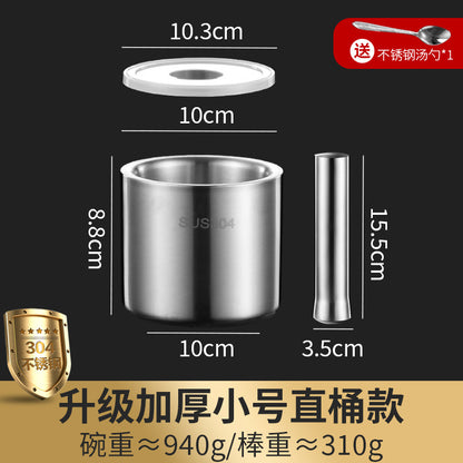 A 304 Stainless Steel Mash Solid Garlic Mash Household Vintage Grinder Mash Can Manual Garlic Mash Bowl