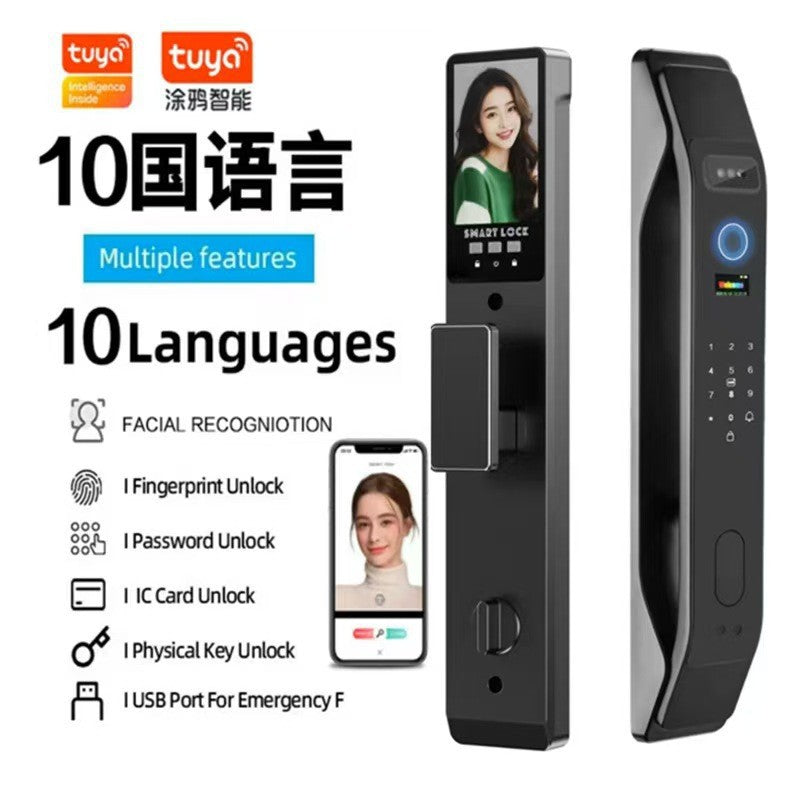 A door fingerprint lock tuya smart lock password lock mobile phone tuya smart cat's eye anti-theft door handle thickening