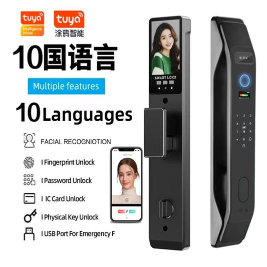 A door fingerprint lock tuya smart lock password lock mobile phone tuya smart cat's eye anti-theft door handle thickening