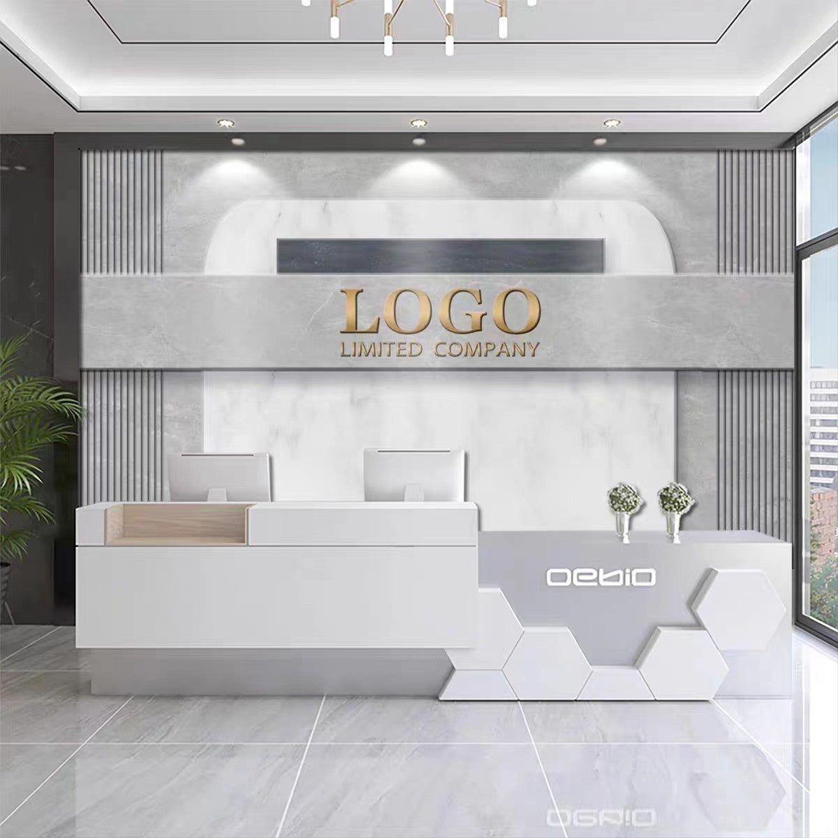 8D company front desk background wall wallpaper imitation marble pattern logo image wallpaper beauty salon bar mural wall covering