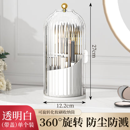 A birdcage pen holder rack dustproof compartment tabletop cosmetic storage box rotating makeup brush organizer dresser