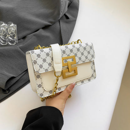 A new simple foreign style shoulder bag fashion chain retro lock small square bag printed messenger bag - Mixbatch
