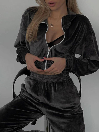 A sweater fleece shirt trousers set