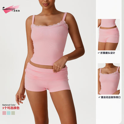 A Skin-friendly loungewear set Lace lace small suspender vest Sports casual wear trousers set