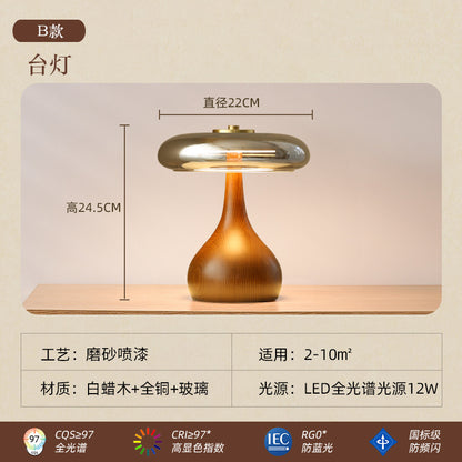 A solid wood glass table lamp
