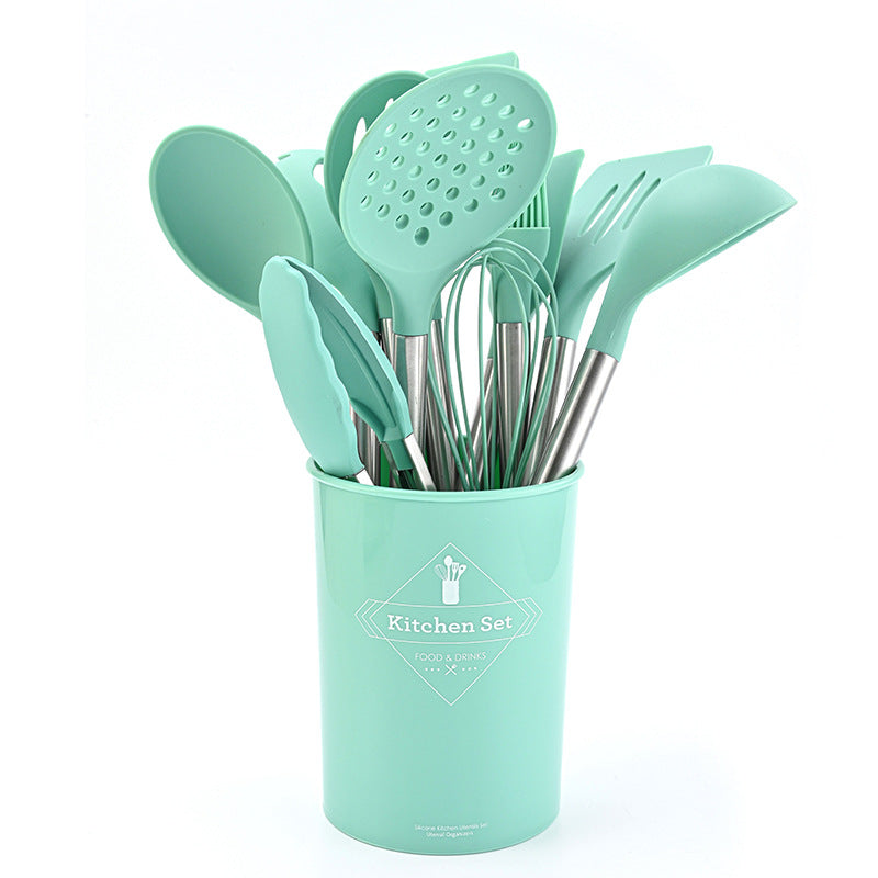 A Silicone 12-piece tube handle rubber tube silicone non-stick pan food grade silicone shovel household silicone kitchen utensils