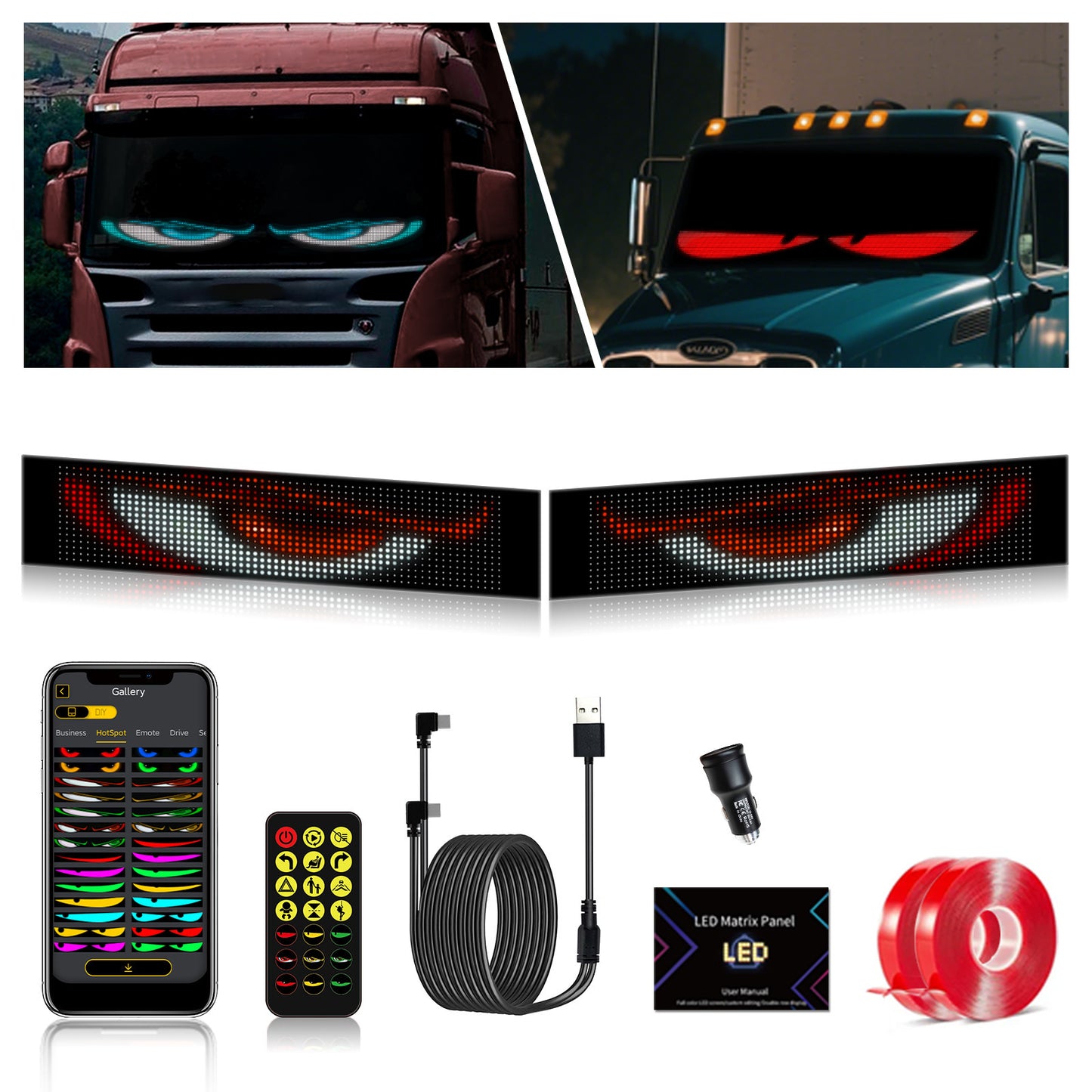LED car soft screen usb car flexible advertising screen APP bluetooth window glass devil's eye display