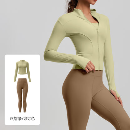 A Yoga Clothing Women's Fitness Running High Elasticity Sports Jacket Tights Hip Pants Fitness Clothing Set