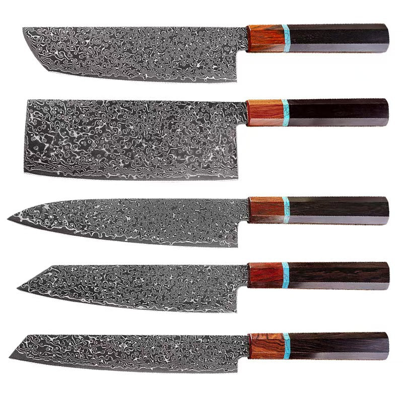A Damascus chef's knife slicing knife