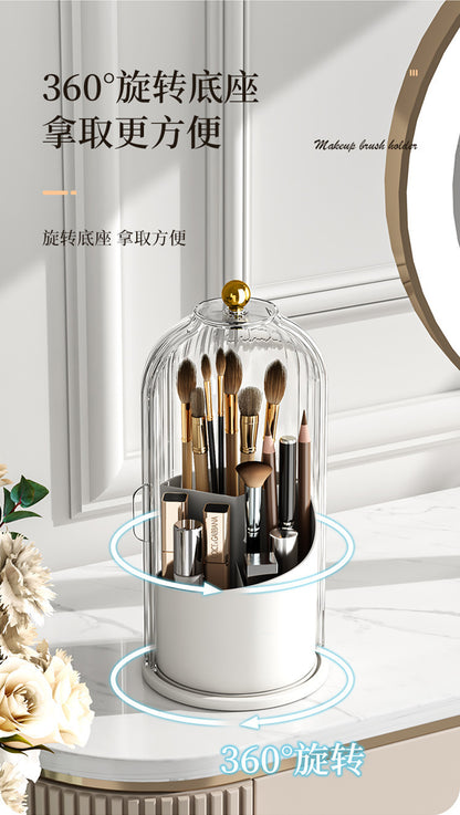 A birdcage pen holder rack dustproof compartment tabletop cosmetic storage box rotating makeup brush organizer dresser