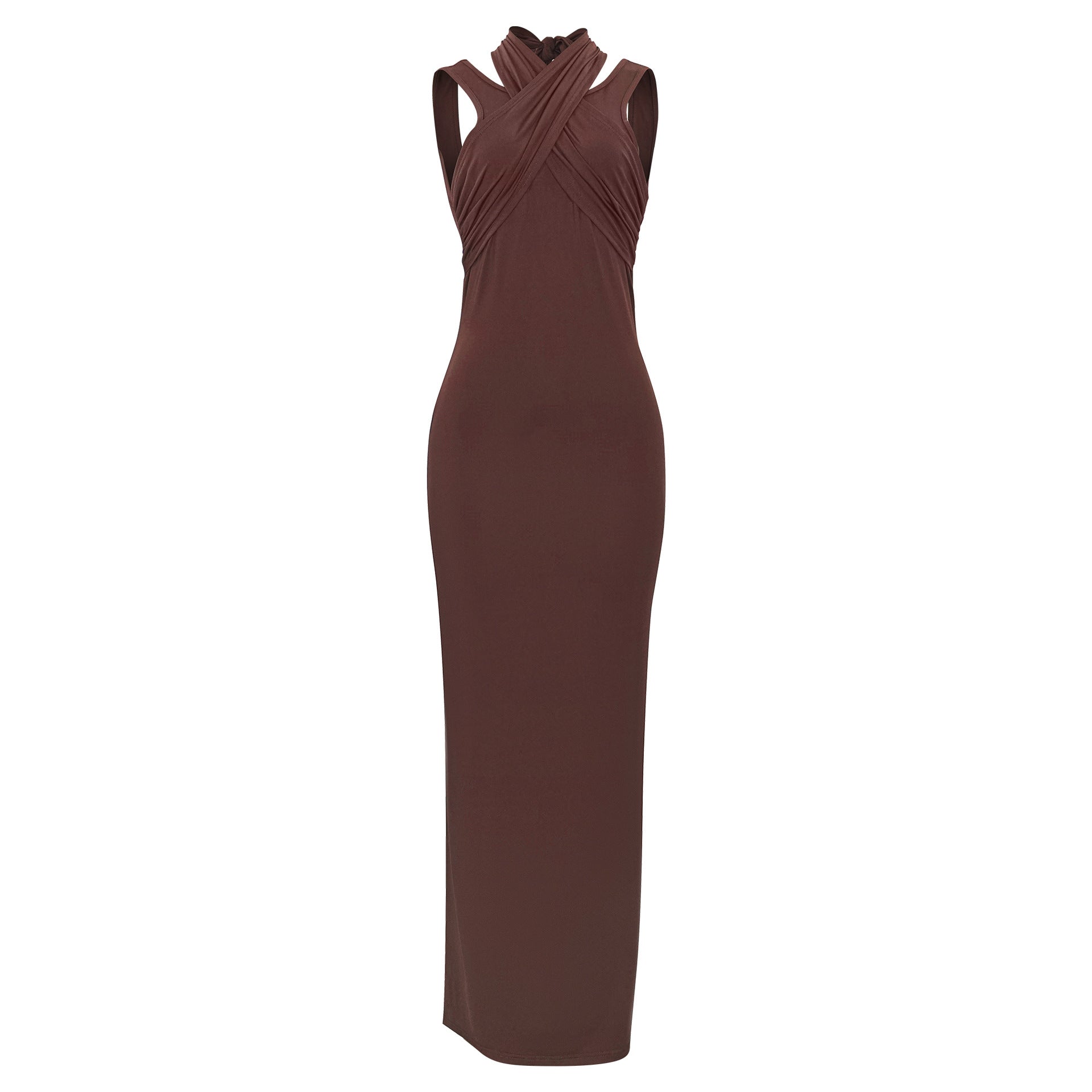 A701DS European and American cross-border 2025 spring new dress solid color neck hollow slim hip high waist sexy - Mixbatch