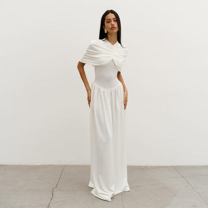 D112DS European and American cross-border 2025 spring explosion new women's dress two-piece set off-the-shoulder cape sexy slim fit - Mixbatch