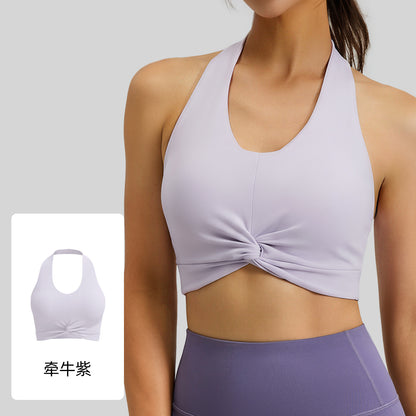 A new neck-hanging back sports underwear double-sided brocade high elastic breathable chest pad yoga vest for women