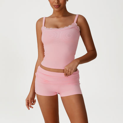 A Skin-friendly loungewear set Lace lace small suspender vest Sports casual wear trousers set