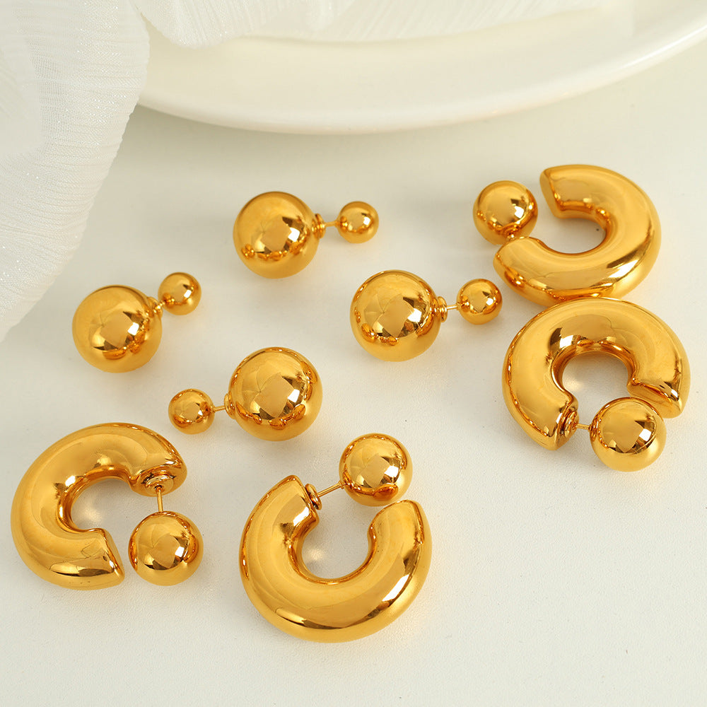A Titanium steel European and American personality simple metal sense light luxury temperament Titanium steel spherical niche ins design sense jewelry
