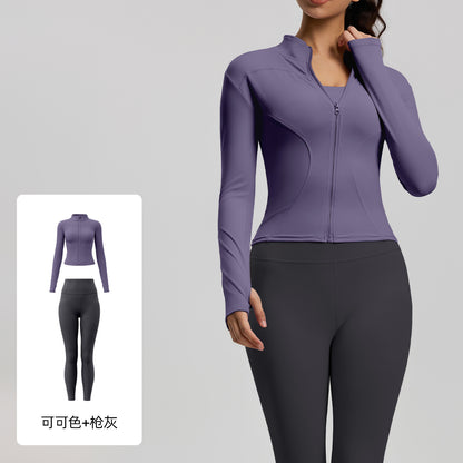A Yoga Clothing Women's Fitness Running High Elasticity Sports Jacket Tights Hip Pants Fitness Clothing Set