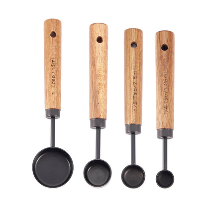 A Stainless steel measuring cup measuring spoon Acacia wooden handle baking tool