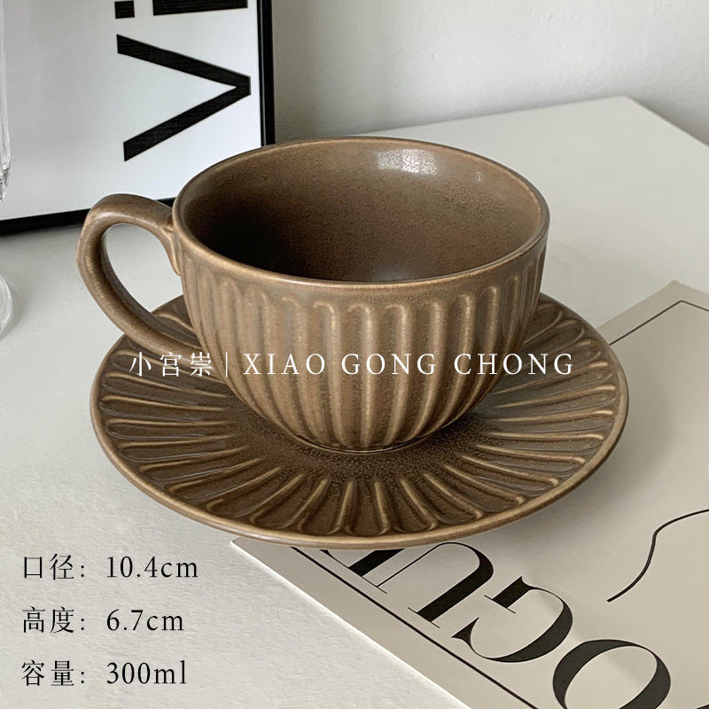 A retro stone coffee cup, premium sense, simple ceramic cup, exquisite latte latte flower cup, cappuccino mocha cup saucer