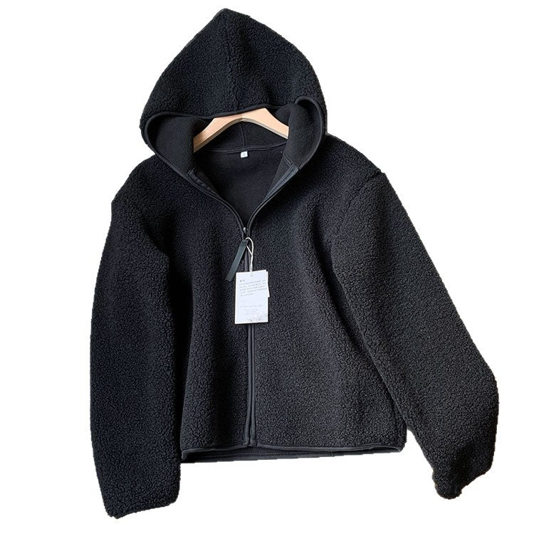 A winter polar fleece hooded jacket