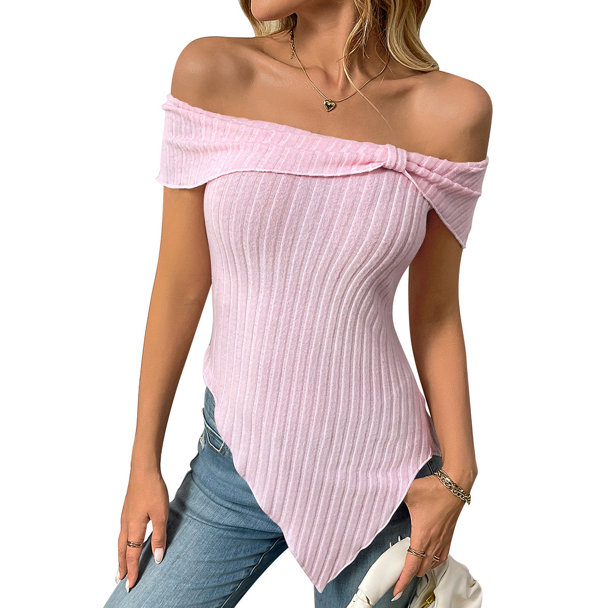 European and American cross-border 2025 Amazon independent station summer new products women's slim slanted shoulders sexy sweet top t-shirt