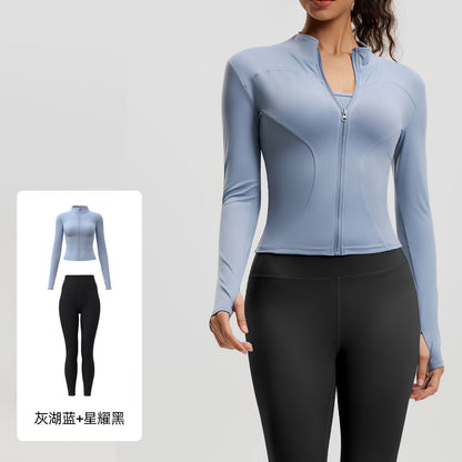 A Yoga Clothing Women's Fitness Running High Elasticity Sports Jacket Tights Hip Pants Fitness Clothing Set