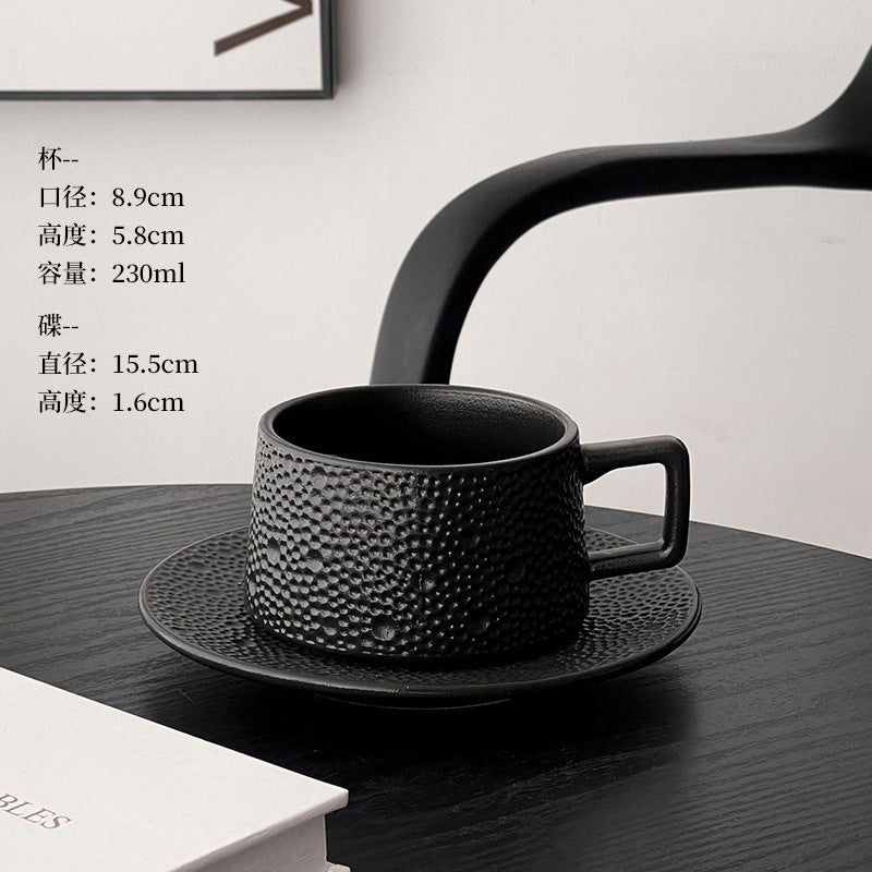 A retro stone coffee cup, premium sense, simple ceramic cup, exquisite latte latte flower cup, cappuccino mocha cup saucer