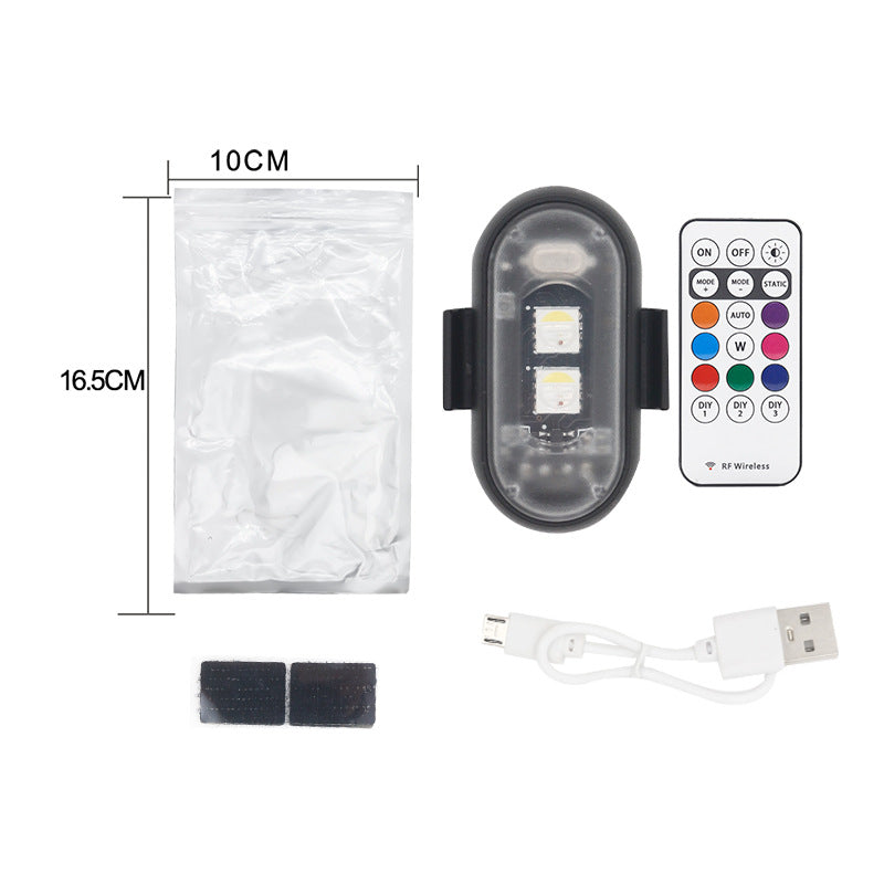 A wireless remote control aircraft light, car and motorcycle universal colorful flash warning light drone pilot light charging