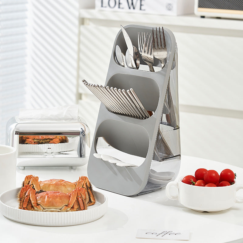 A Three-layer shelf Floor-mounted plastic chopstick cage Knife storage rack Drain chopstick cage Kitchen knife rack
