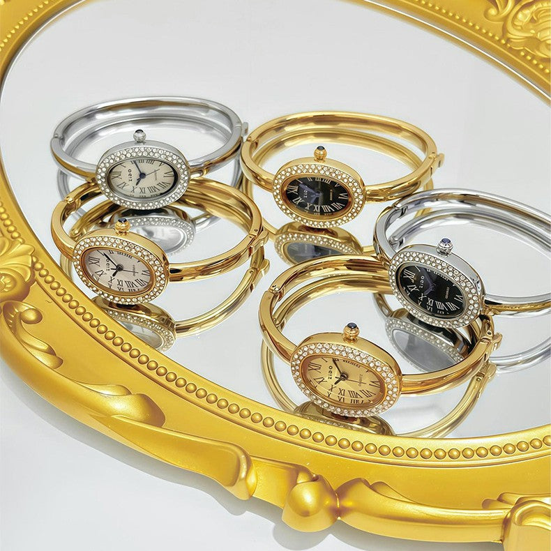 A new watch women's rose gold diamond ring, light luxury, high-end niche design, oval bracelet watch explosion