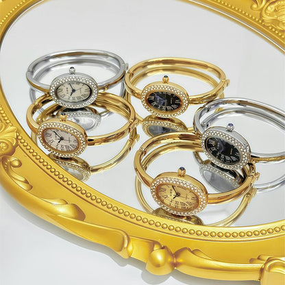 A new watch women's rose gold diamond ring, light luxury, high-end niche design, oval bracelet watch explosion