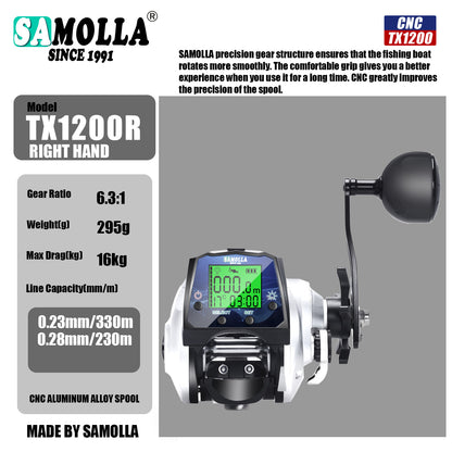 A digital display water drop wheel sea fishing raft fishing boat usb charging temperature time