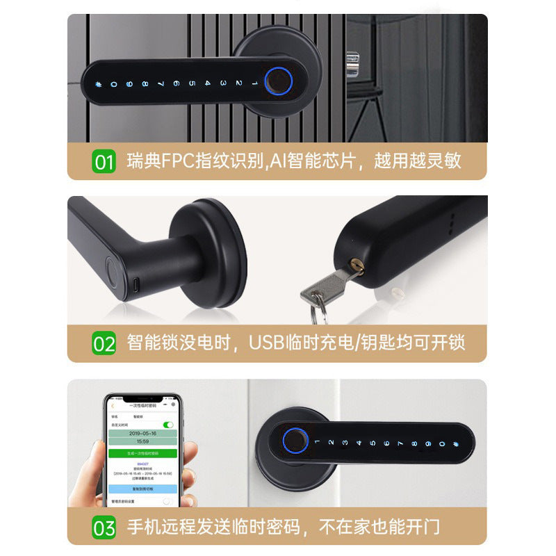 A Indoor wooden door TUYA Bluetooth password smart lock Electronic lock Handle password lock One grip to open the handle lock