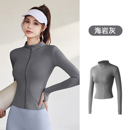 A Spring and Autumn Sports Jacket Long Sleeve Running Slim Fit High Elastic Fitness Yoga Clothing Top Jacket Women