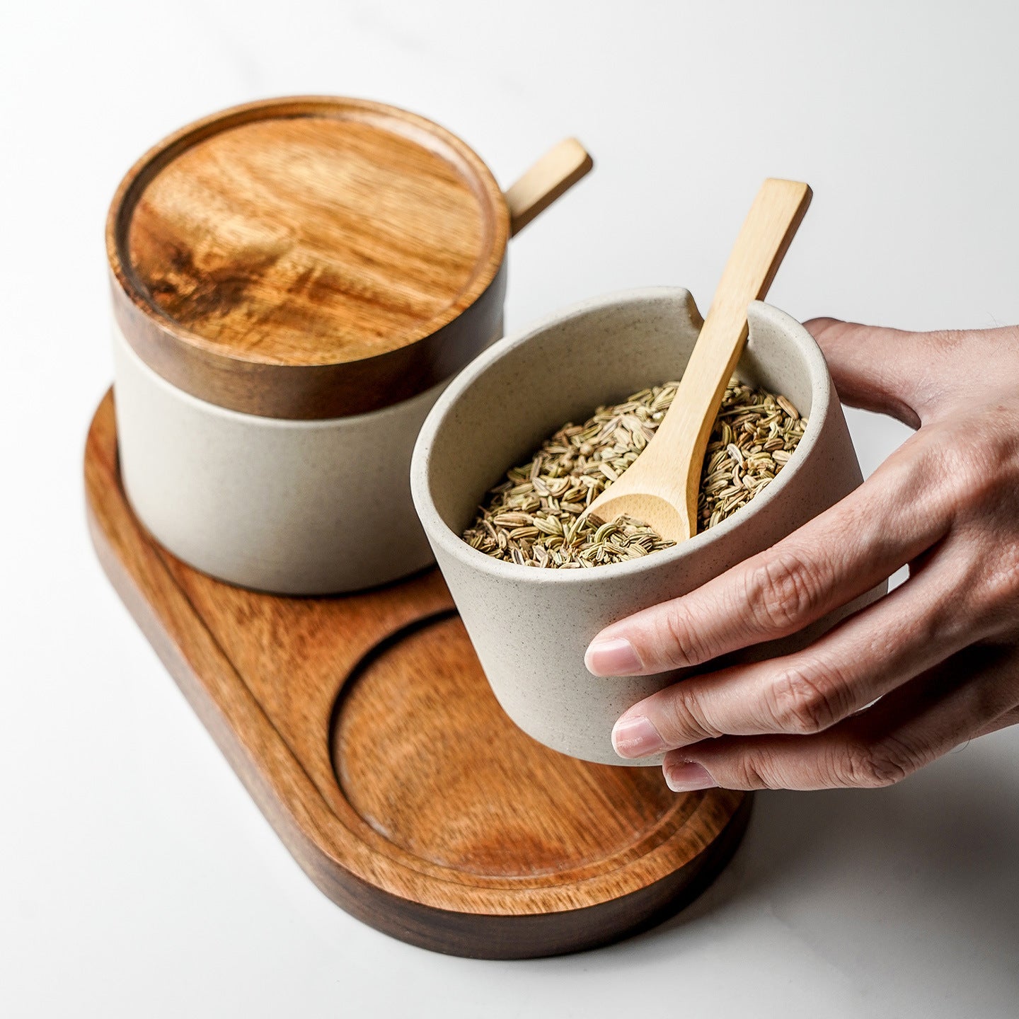 A ceramic spice jar