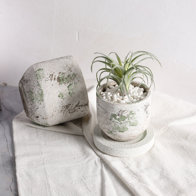 A Old Craft Cement Flower Pot Planting Utensils
