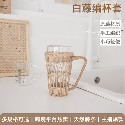 A Japanese ins Indonesian white rattan cup cover glass