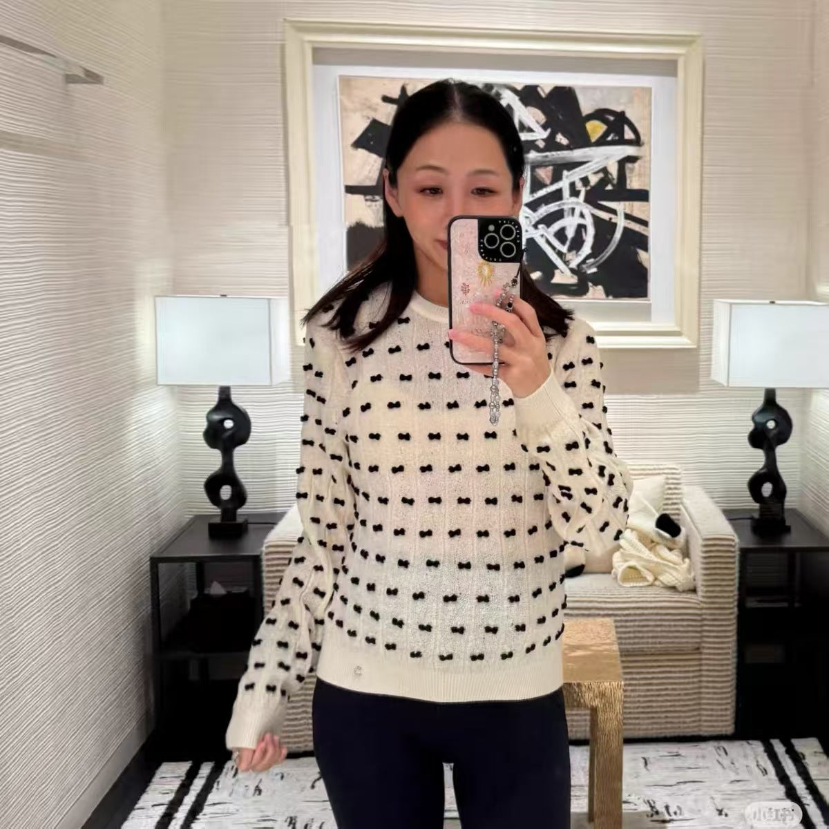 A long-sleeved knit top