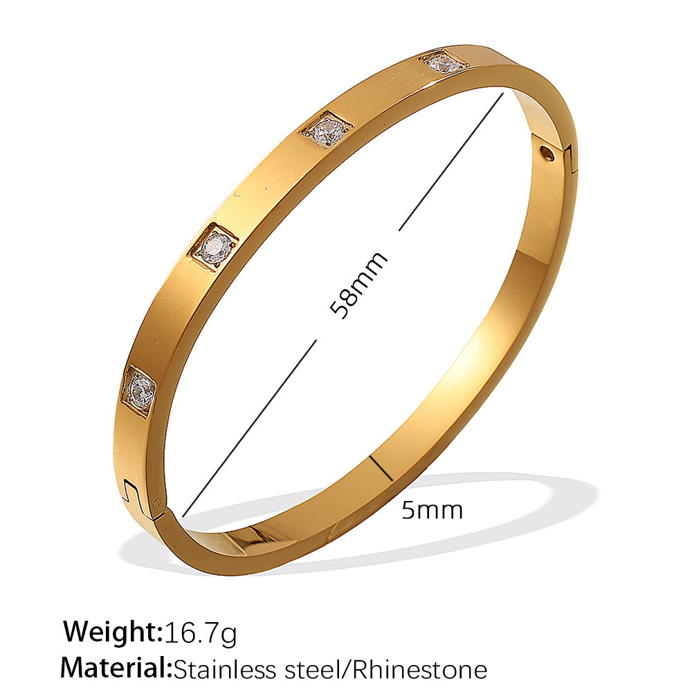 A European and American hot selling ins style titanium steel bracelet hexagram star snap buckle bracelet 18k gold-plated stainless steel zircon bracelet