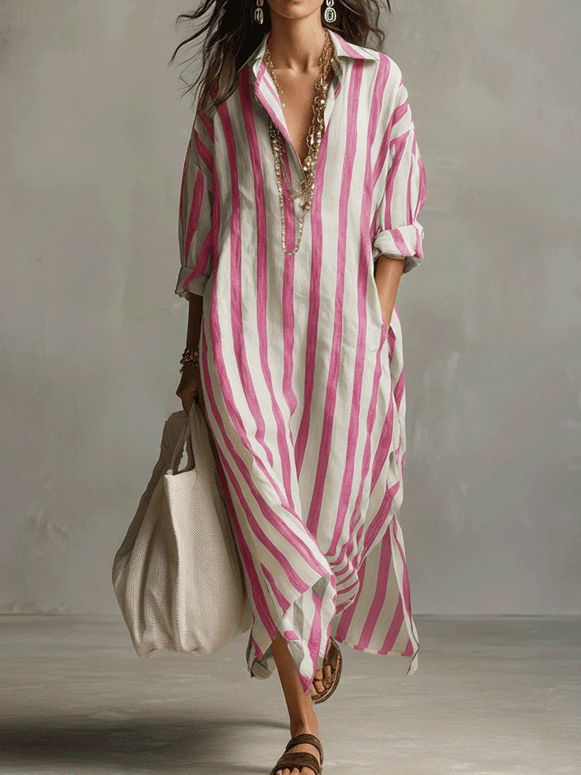 A stripe cropped sleeve shirt dress