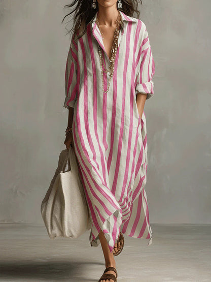 A stripe cropped sleeve shirt dress